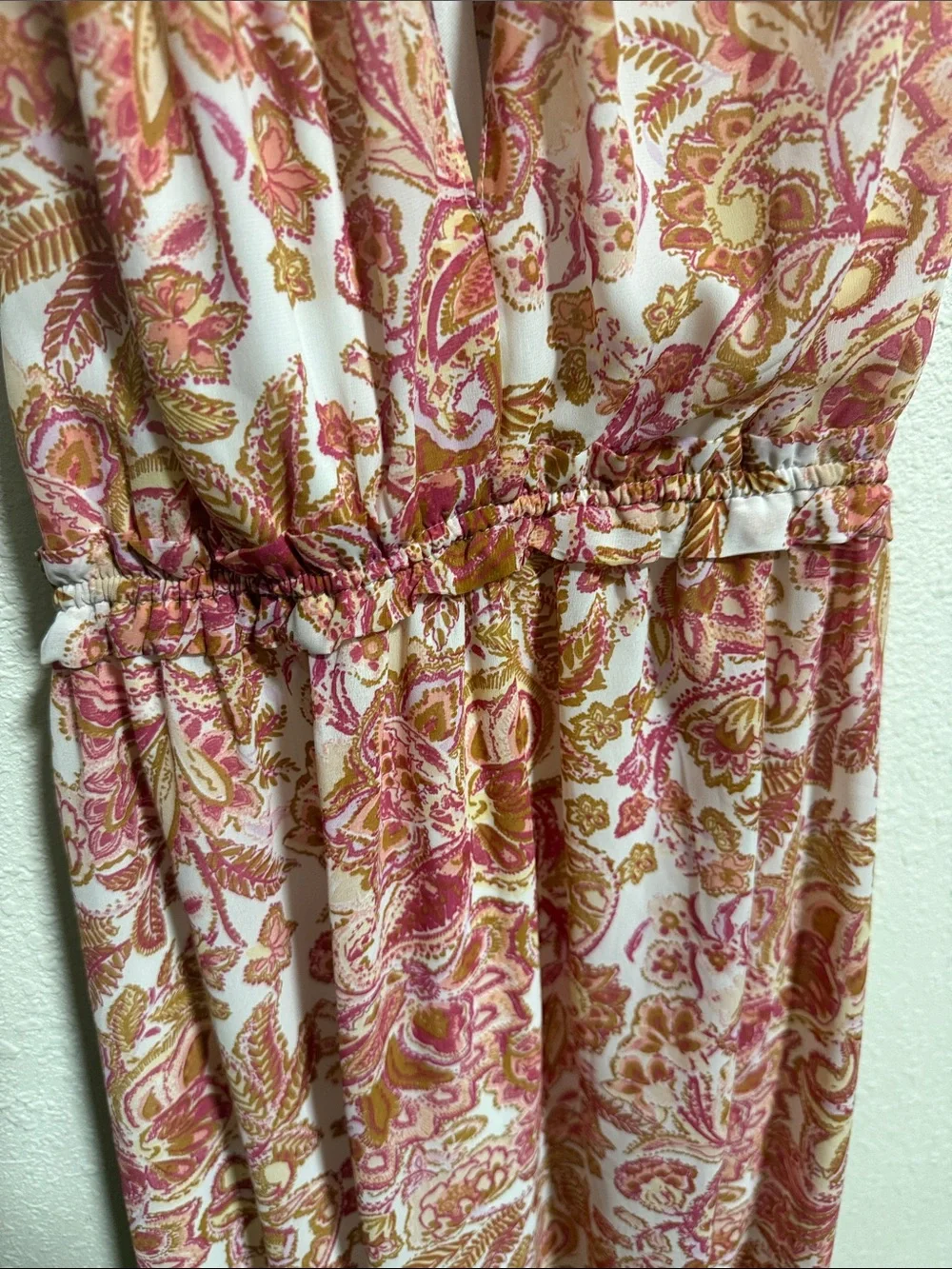 Japna Pink Orange Paisley Floral Halter Maxi Dress Small Sleeveless Boho Summer - Picture 6 of 11